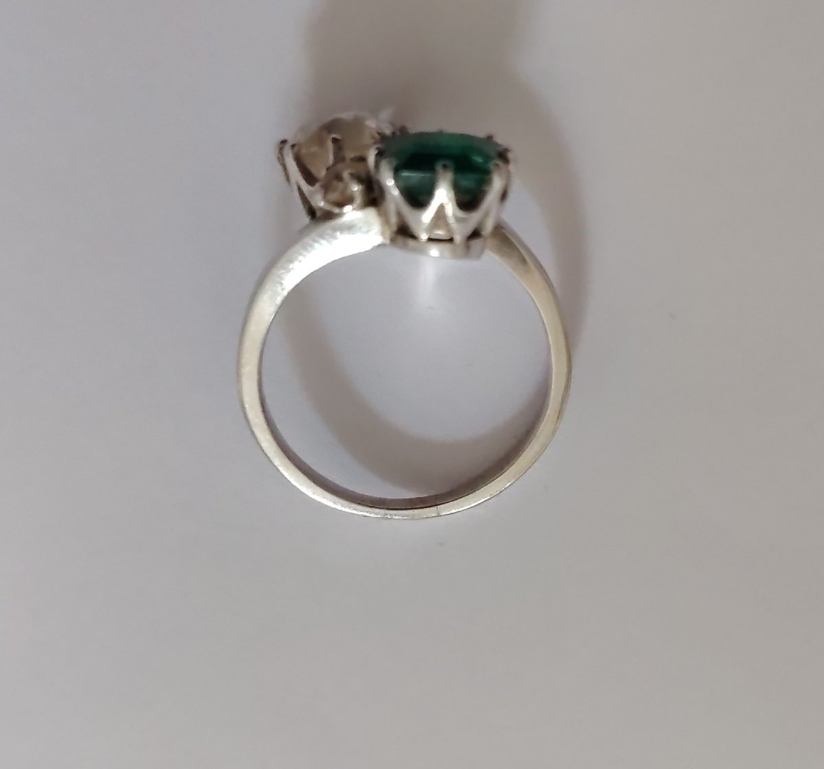 "toi Et Moi" Ring In White Gold With Emerald And Diamond-photo-1
