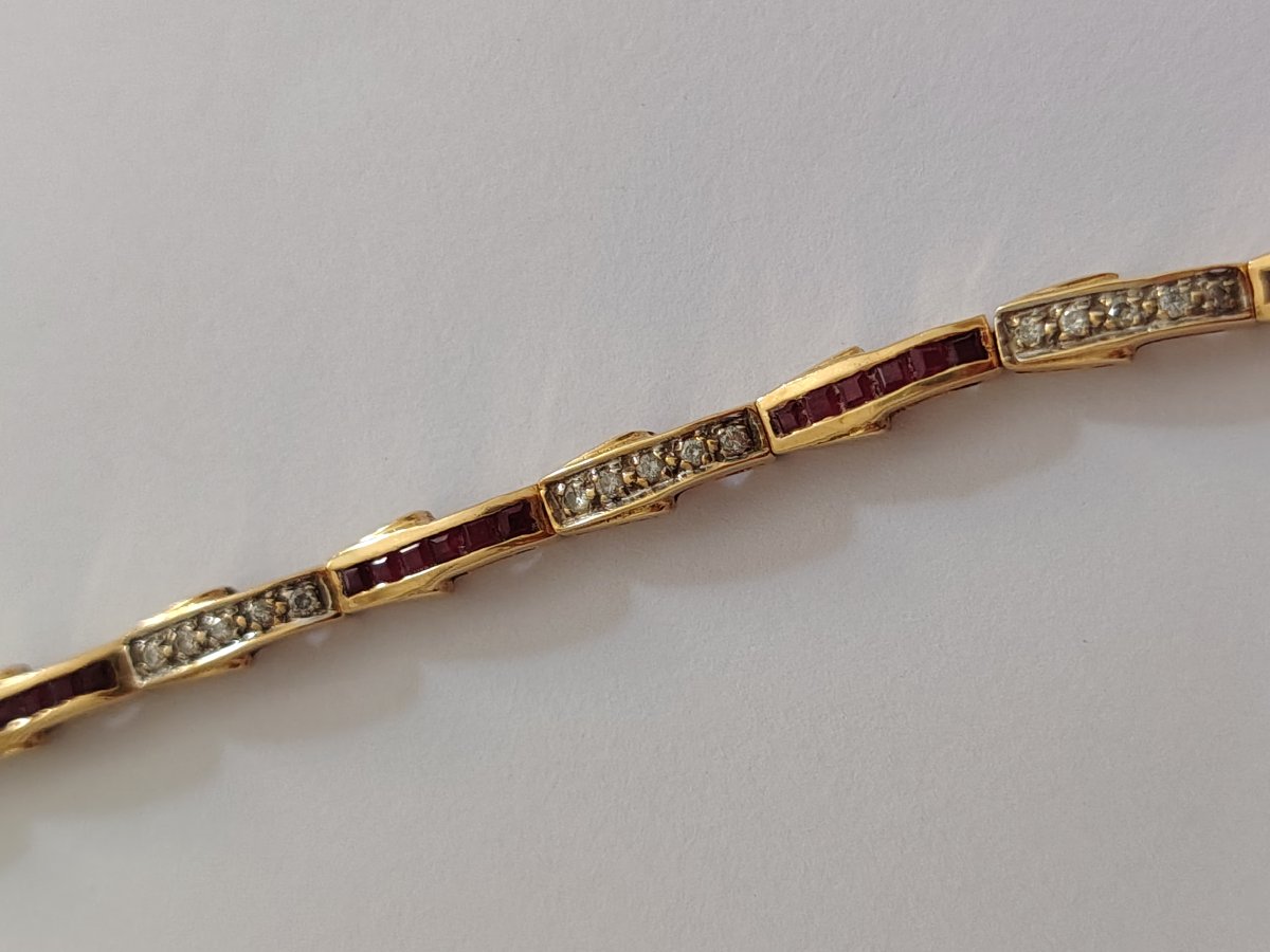Bracelet ligne or jaune rubis et diamants-photo-3