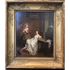 “interior Scene” Oil On Canvas Signed Franz Claes (1818-1870)