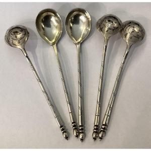 5 Spoons In Honeyed Silver - Hallmark 1855