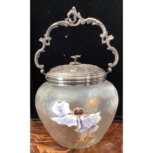 Biscuit Bucket Decorated With Enamelled Anemones, Marked Vs (victor Saglier)