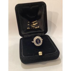 Pompadour Ring In Platinum, Sapphire And Diamonds