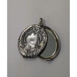 Petit miroir de poche en argent 