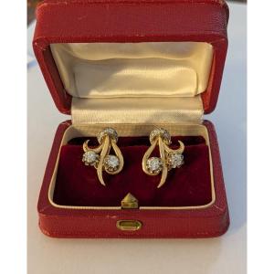 Pair Of Yellow Gold And Diamond Earrings 
