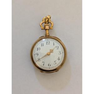 Yellow Gold Lady's Pocket Watch With Leaf Decoration 