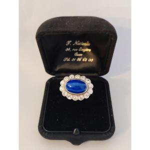 Importante bague en platine lapis-lazuli et diamant époque 1960