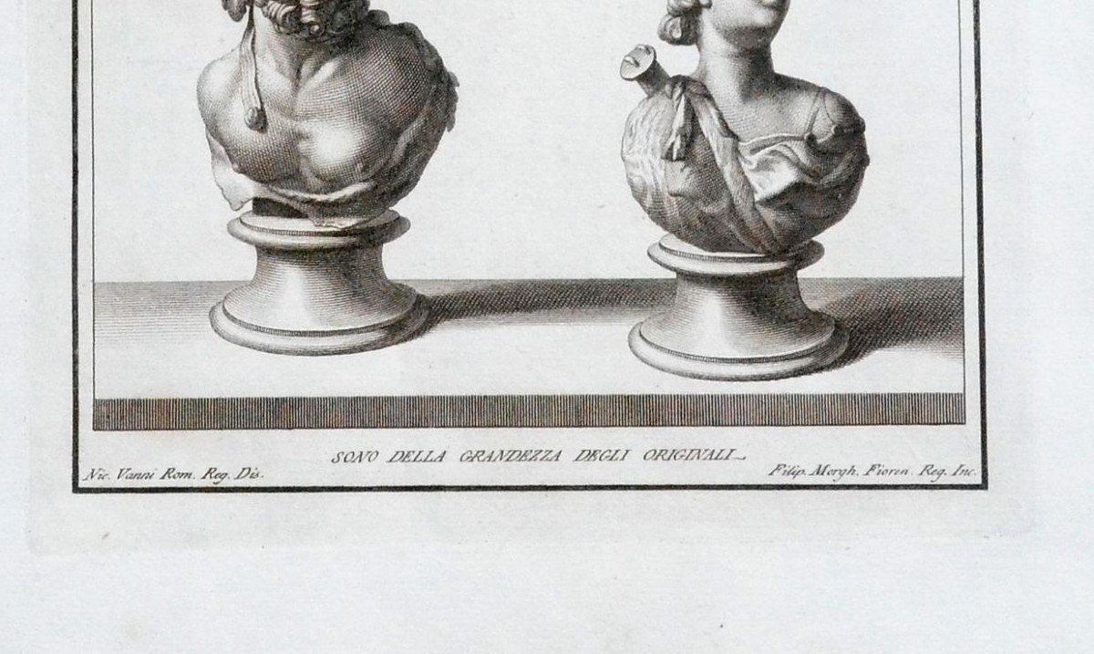 3 bustes romains. Gravure XVIIIe. -photo-3