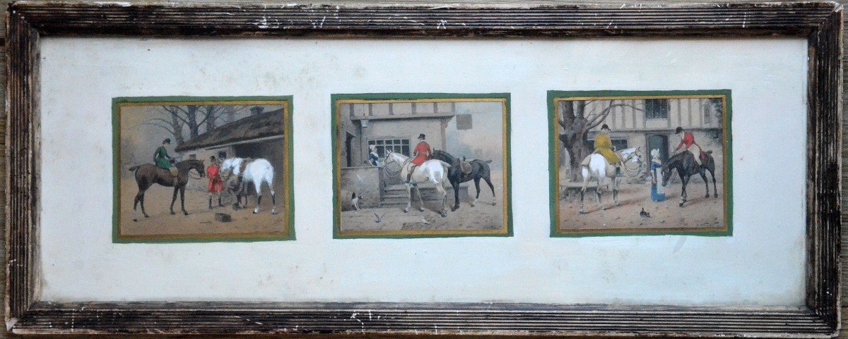 « Suite de 3 scènes de chasse à courre » Georges Wright (1860 – 1942)-photo-1