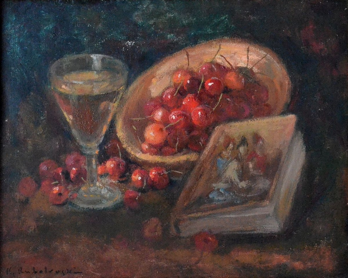 “composition With The Ottoman Book And Cherries” Kazimier Rubolowski (1919-1994)-photo-2