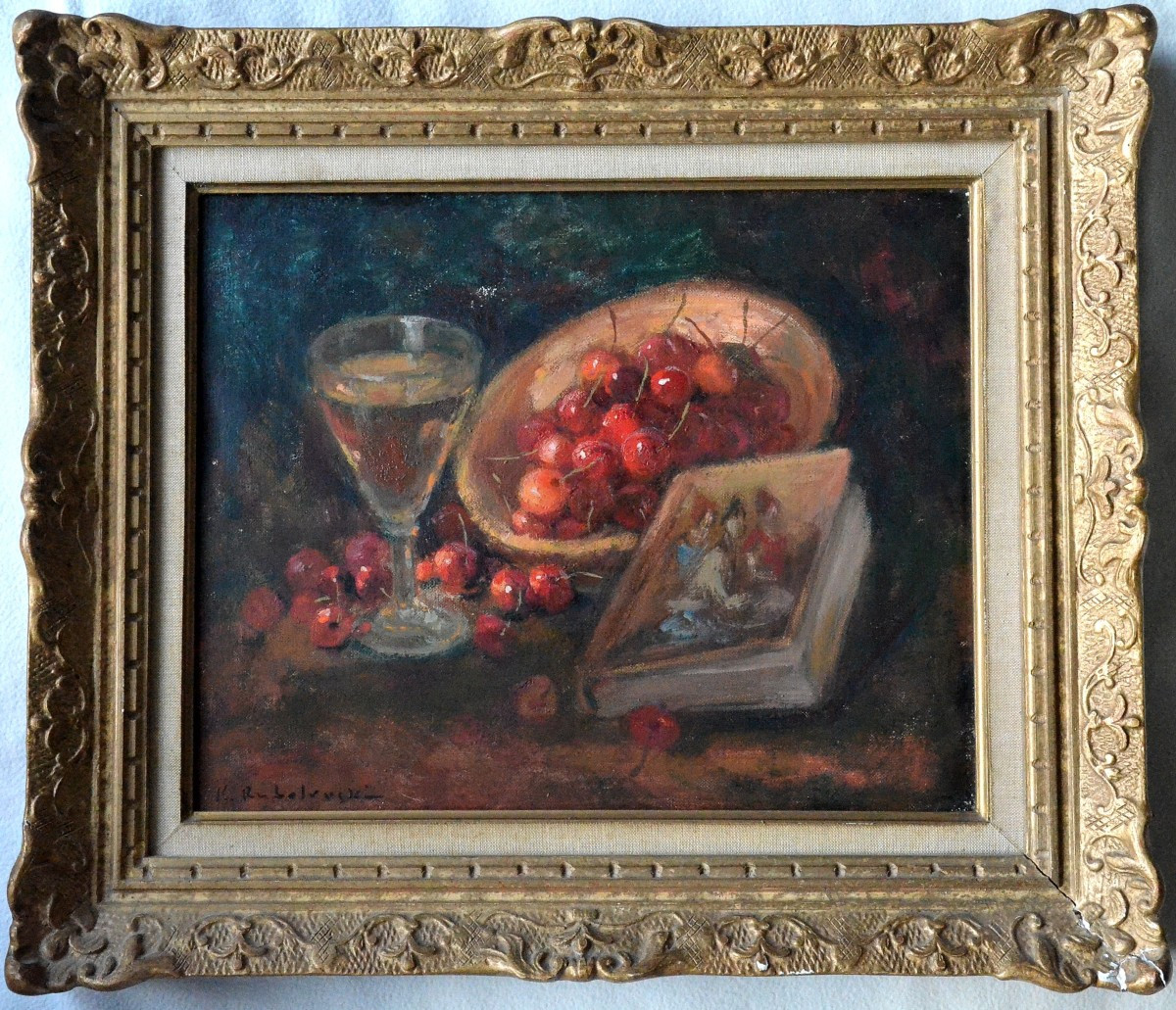“composition With The Ottoman Book And Cherries” Kazimier Rubolowski (1919-1994)