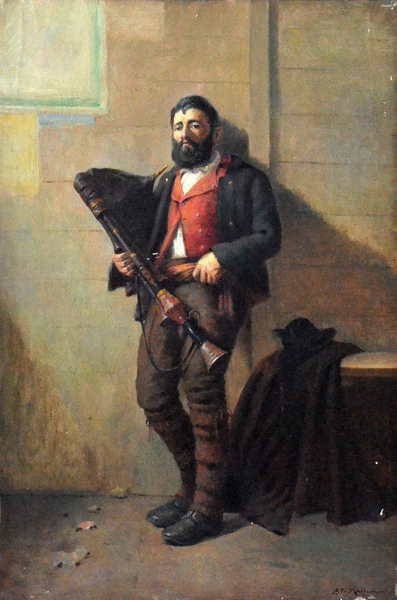 Le musicien ambulant à la cornemuse.