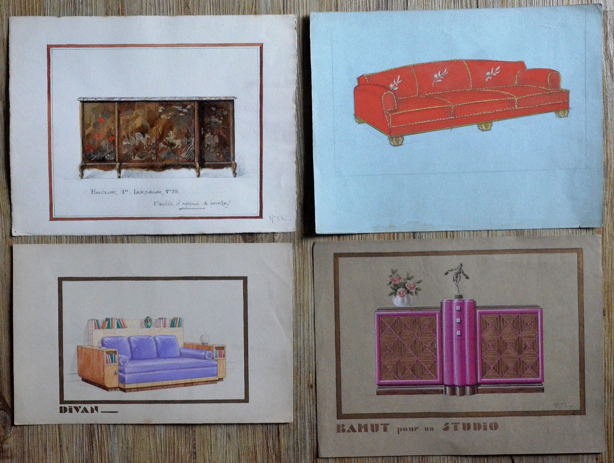 Set Of 4 Furniture Designs From The 1940s/50s