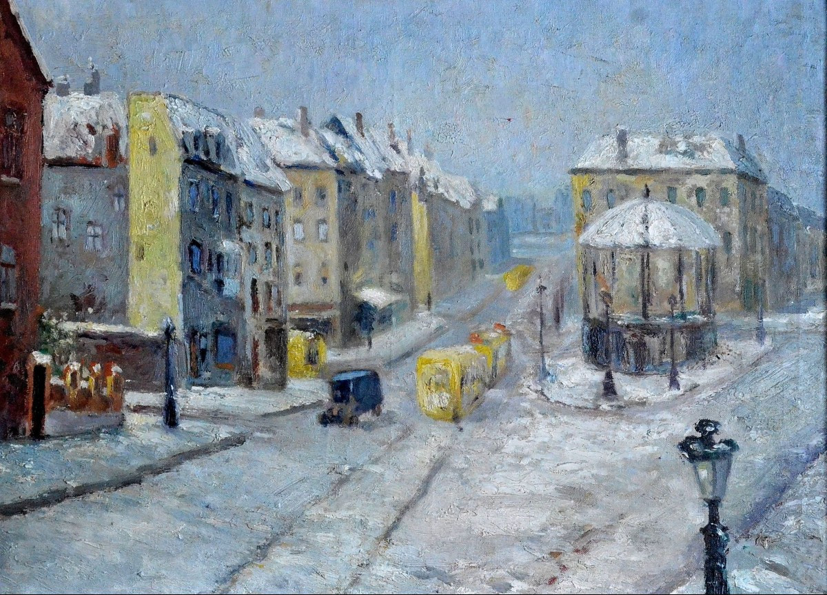 Bruxelles, la place Liedts enneigée vers 1910.