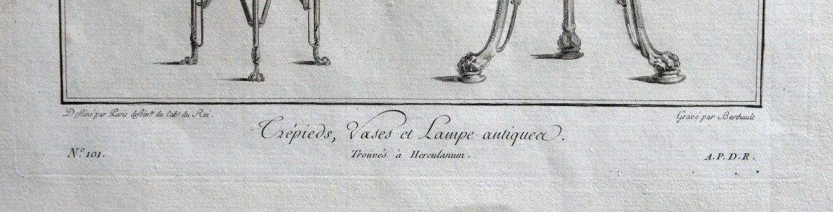 "antique Tripods, Vases And Lamps". 18th Century Engraving.-photo-3