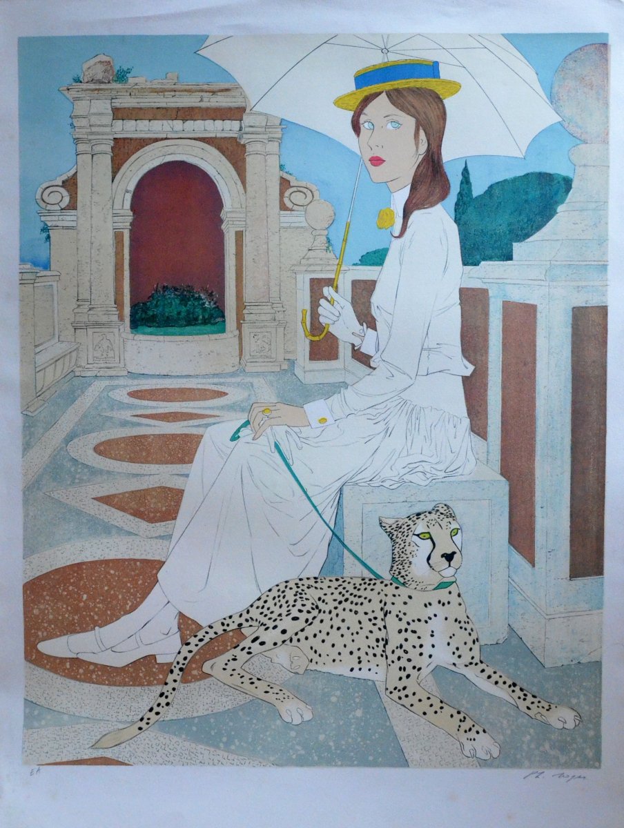 "La jeune fille et le guépard" Philippe Henri NOYER (1917 – 1985)-photo-2