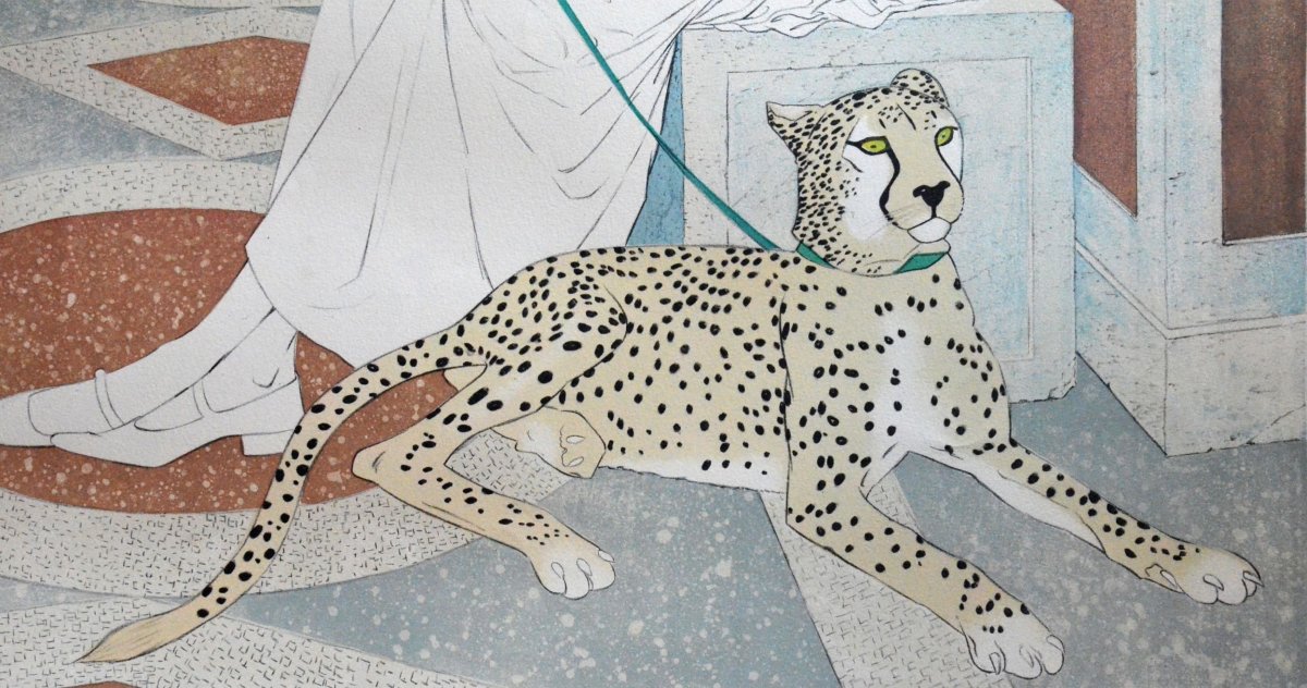 "La jeune fille et le guépard" Philippe Henri NOYER (1917 – 1985)-photo-4