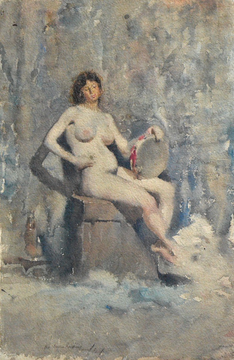 "naked With The Tambourine" Eugène Damblans (1865 - 1945)-photo-2