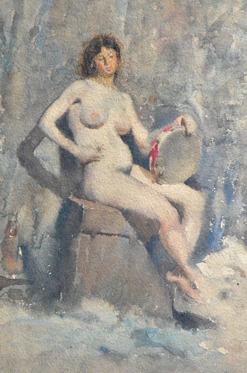 "naked With The Tambourine" Eugène Damblans (1865 - 1945)-photo-3