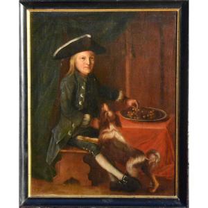 "Jeune homme et son chien." Epoque Louis XV.