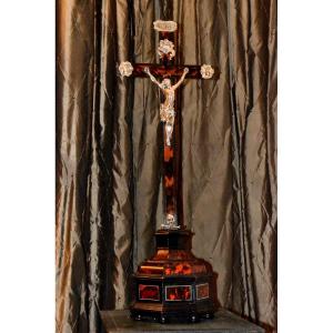 Important Crucifix Made Of Silver And Tortoiseshell.