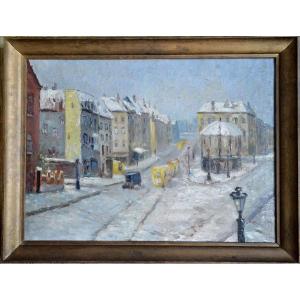 Bruxelles, la place Liedts enneigée vers 1910.