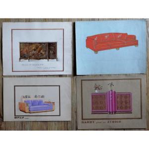 Ensemble de 4 projets de mobilier des années 40/50