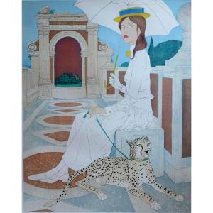 "the Girl And The Cheetah" By Philippe Henri Noyer (1917–1985)