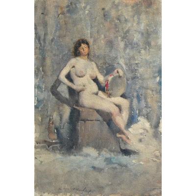 "naked With The Tambourine" Eugène Damblans (1865 - 1945)