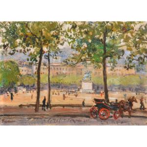 « Lyon, calèche sur la place Bellecour » Pierre Thevenin (1905 -1950) 