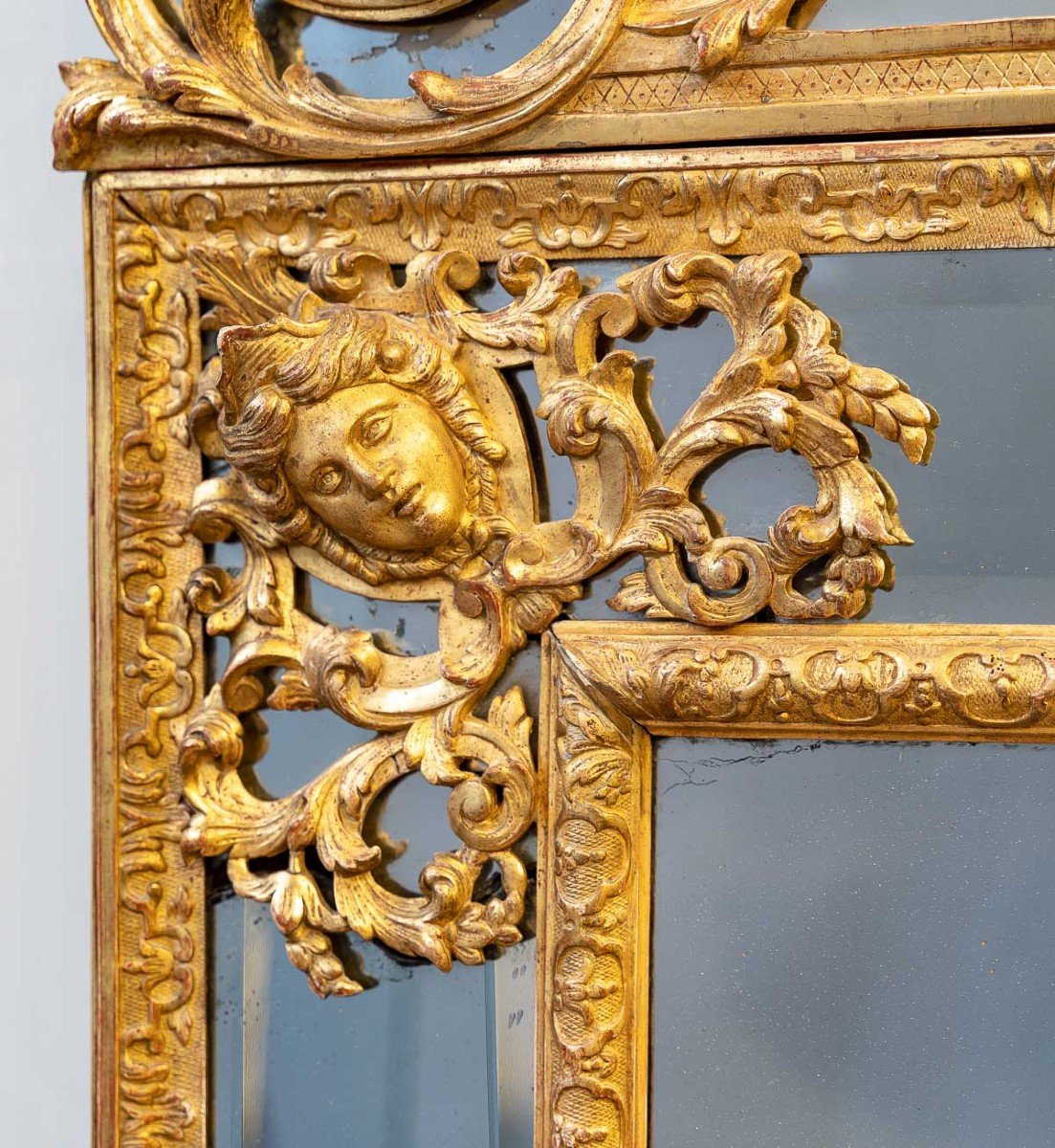 Important miroir à parcloses en bois doré  d'époque Louis XIV-photo-2