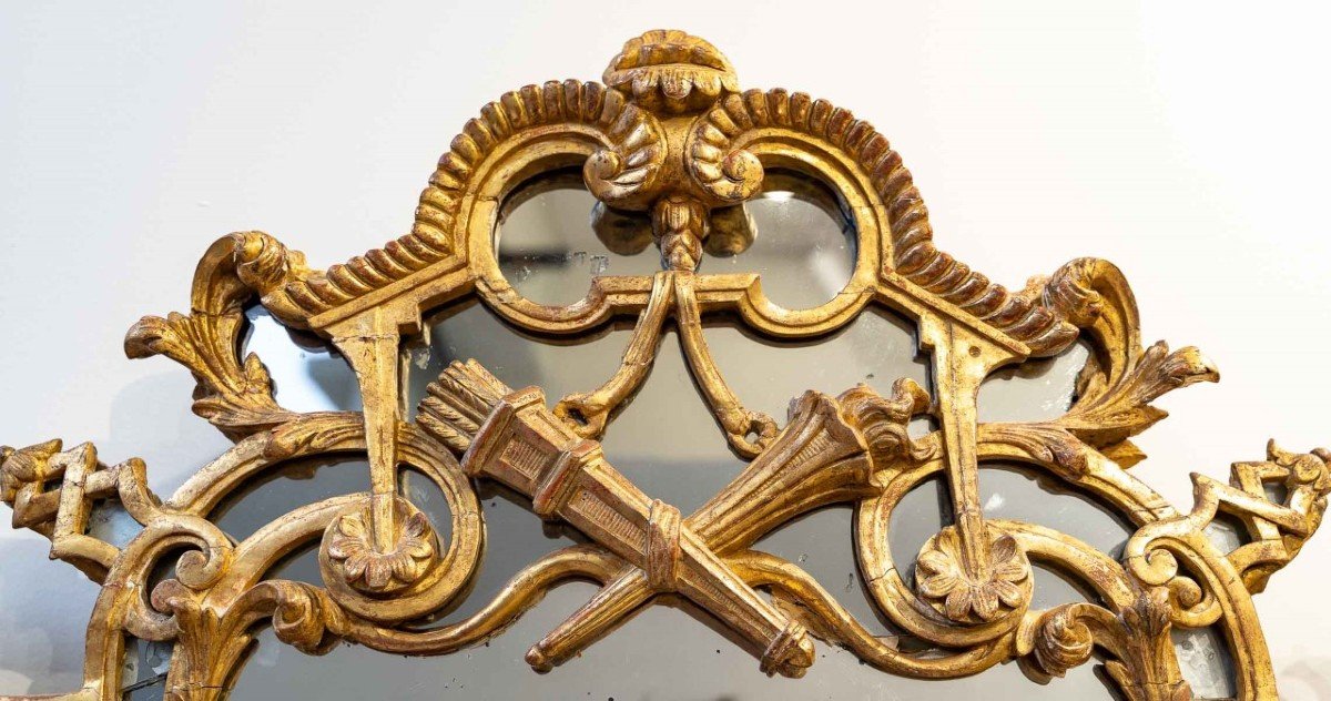 Important miroir à parcloses en bois doré  d'époque Louis XIV-photo-4