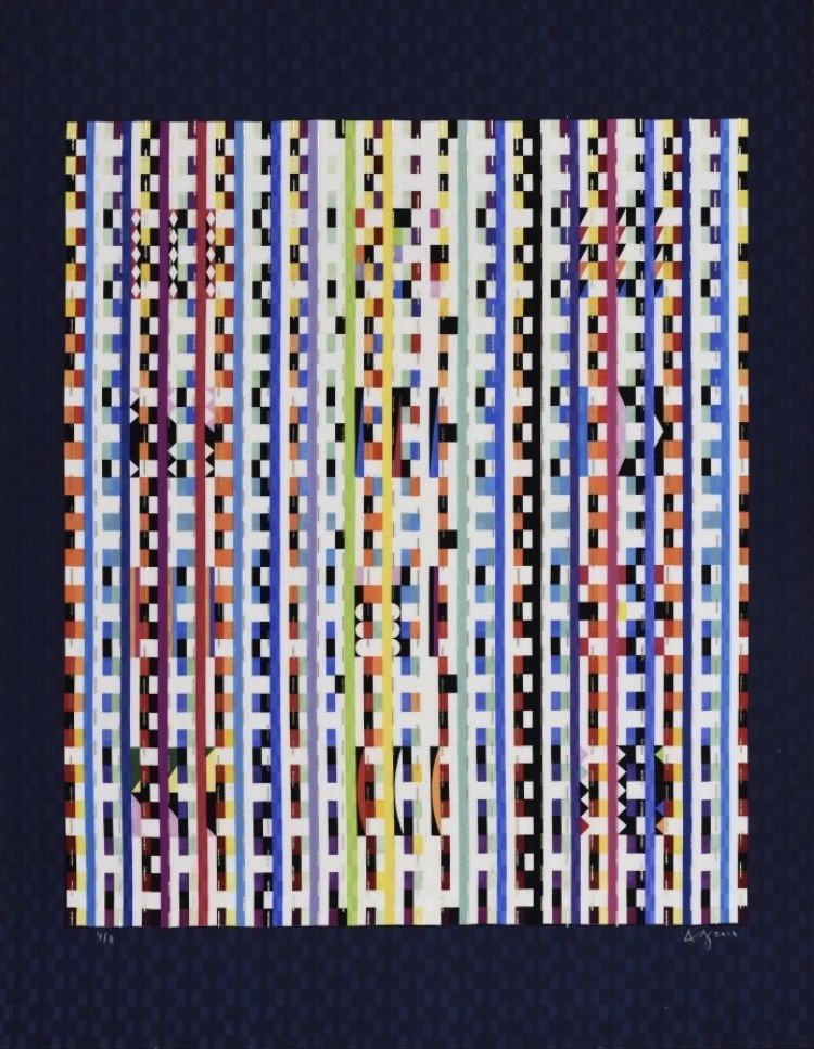 Screenprint On Silk By Yaakov Agam, 1980s.