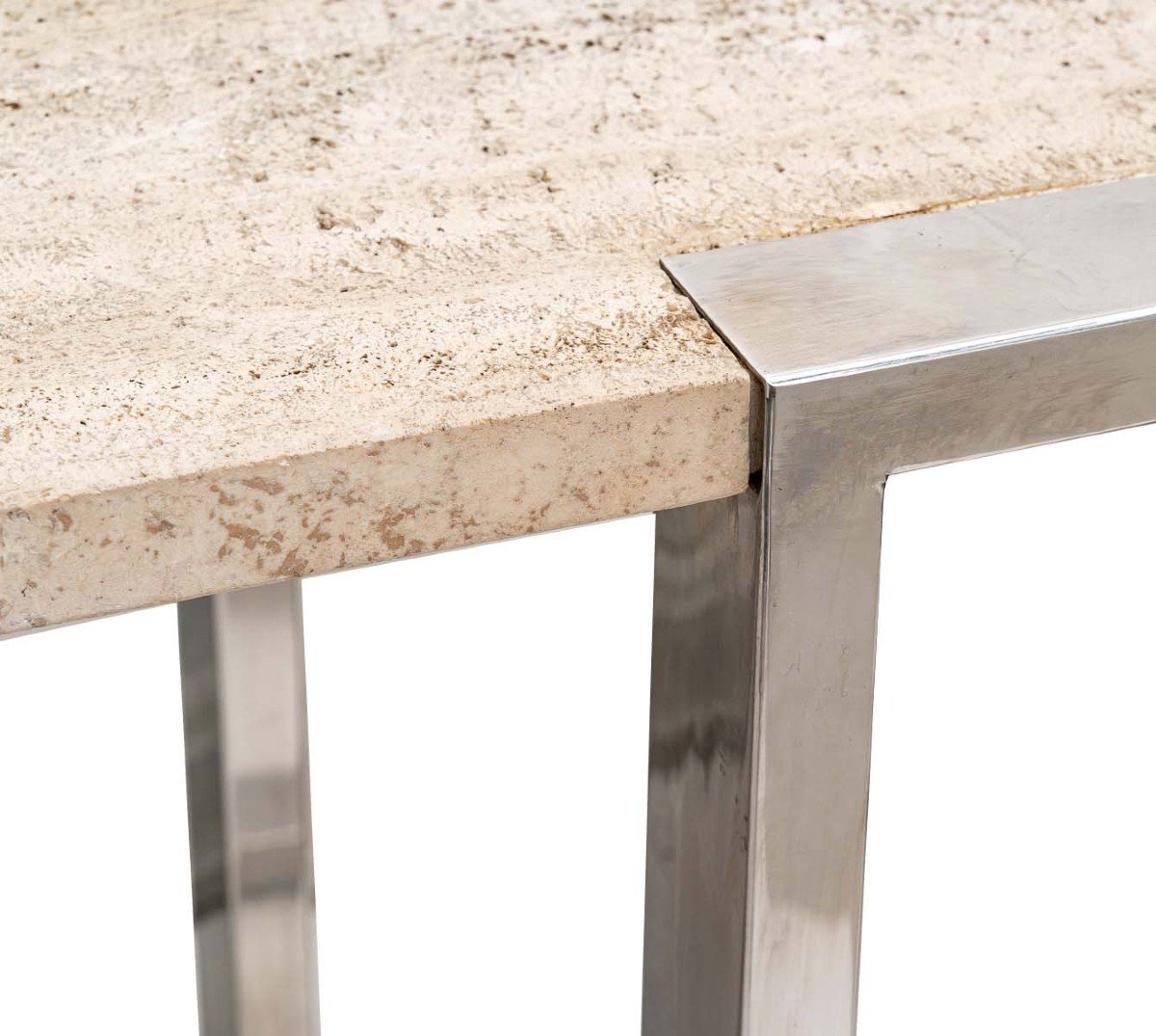 Console In Chromed Metal And Travertine Attributed To Romeo Rega, Italy, 1970s-photo-3