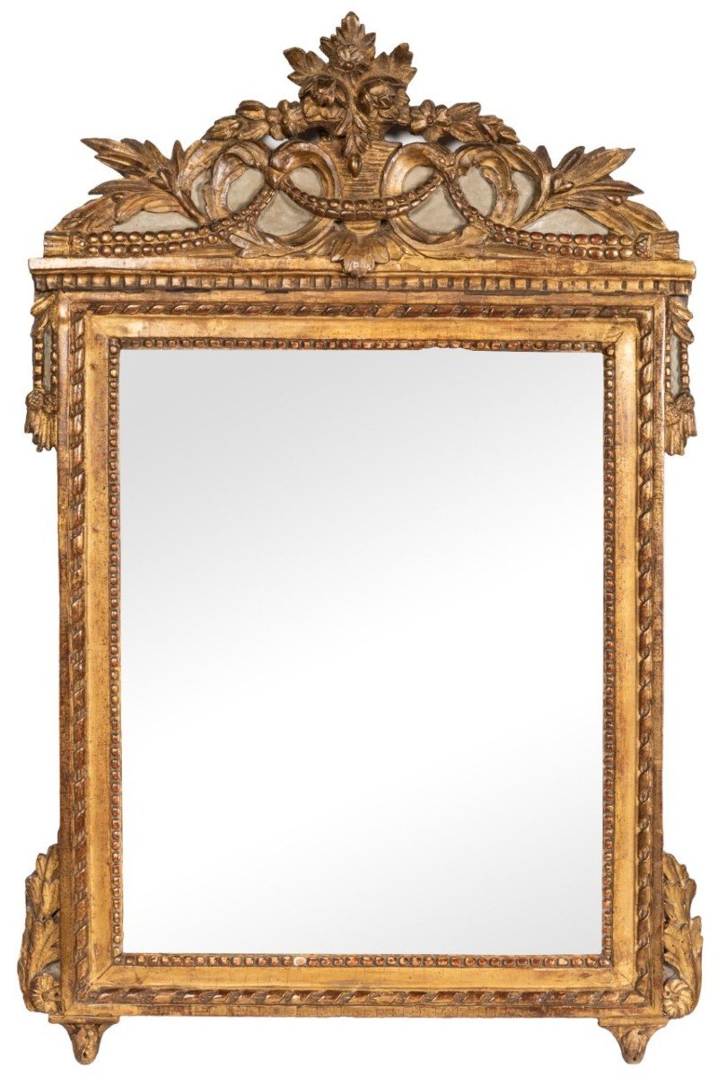 Miroir En Bois Doré Sculpté d'époque Louis XVI-photo-2