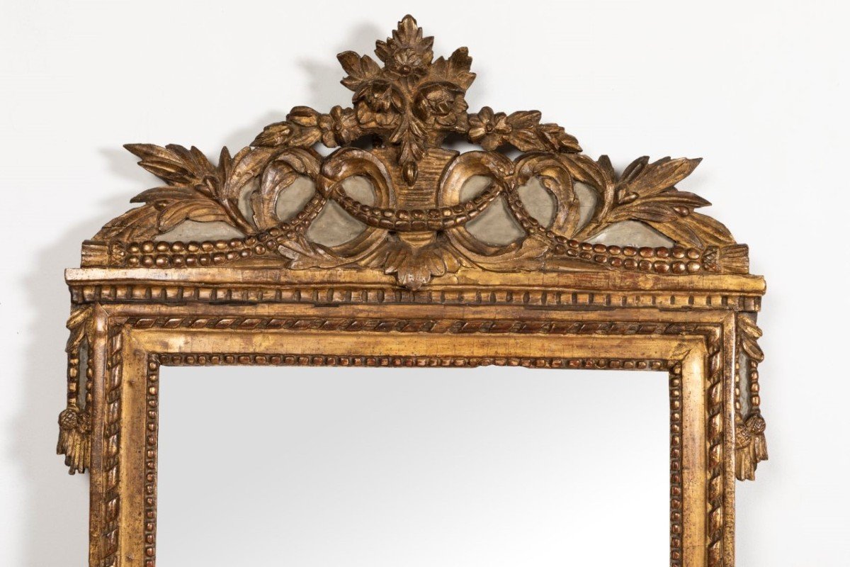 Miroir En Bois Doré Sculpté d'époque Louis XVI-photo-3
