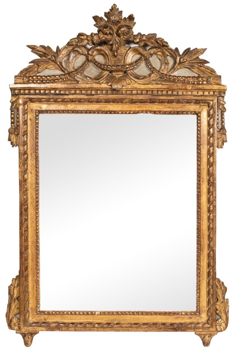 Miroir En Bois Doré Sculpté d'époque Louis XVI