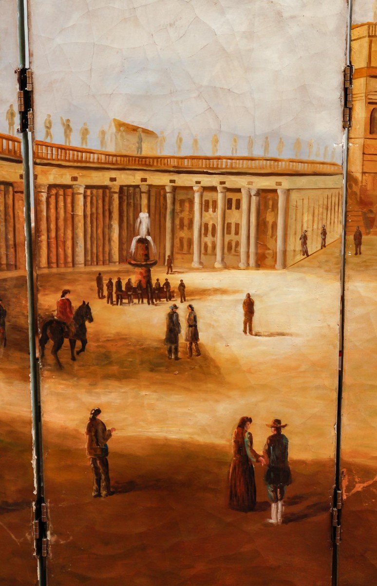 Important Paravent Représentant La Place Saint Pierre De Rome-photo-2
