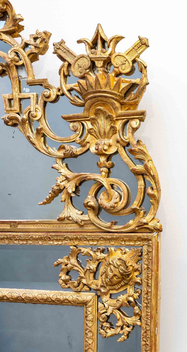Important miroir à parcloses d'époque Louis XIV, fin du XVIIe siècle-photo-3