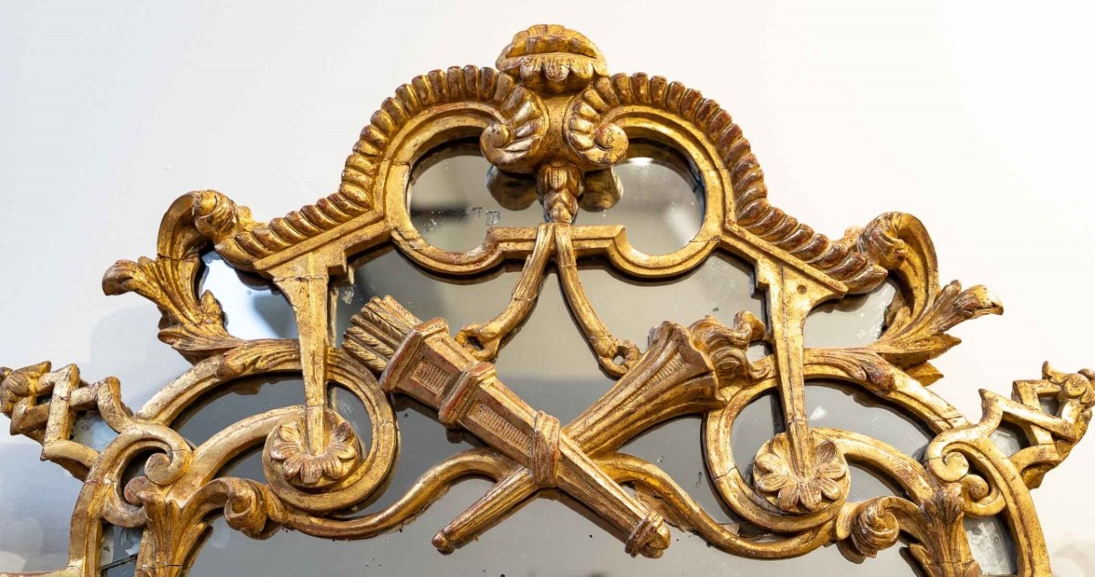 Important miroir à parcloses d'époque Louis XIV, fin du XVIIe siècle-photo-1