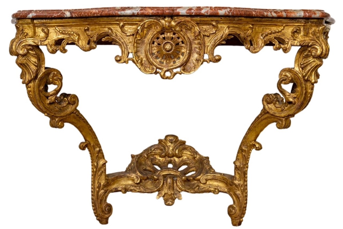 Console en bois sculpté doré d'époque Régence, début du XVIIIe siècle-photo-2