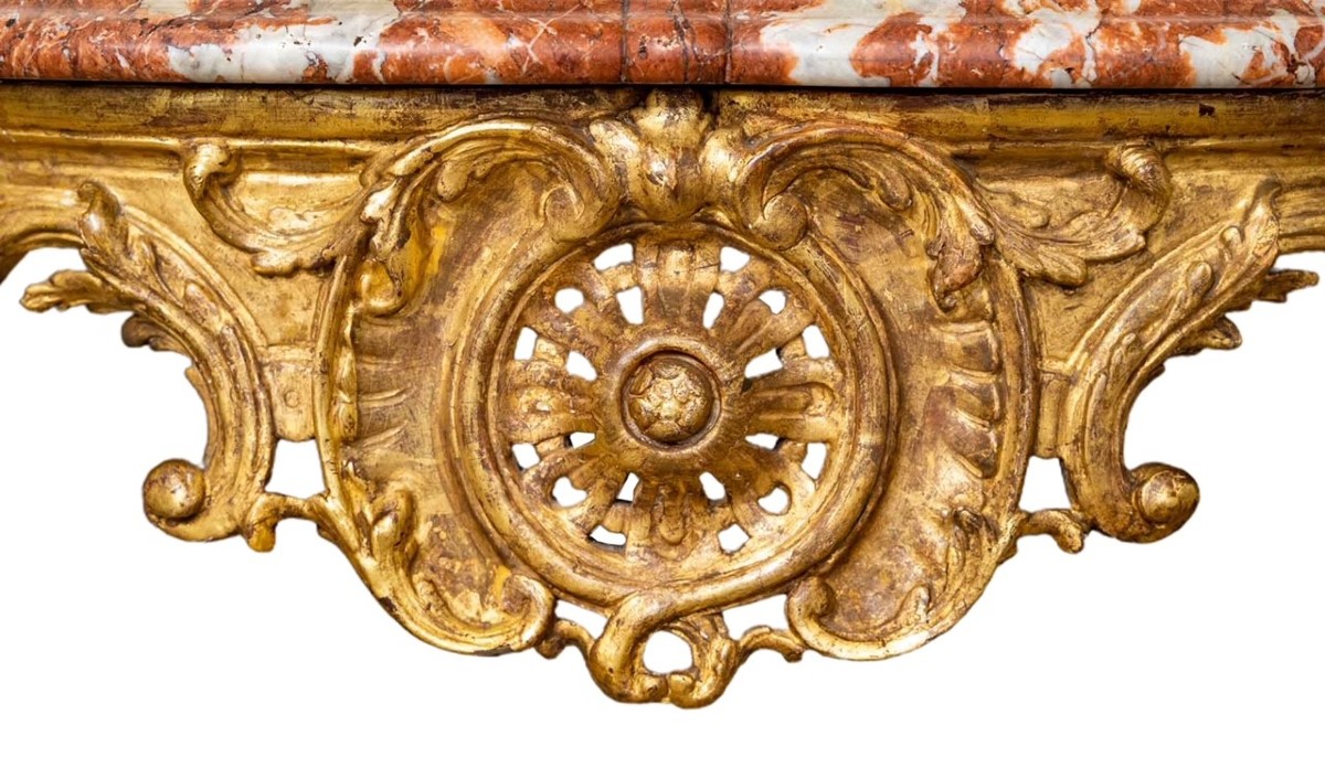 Console en bois sculpté doré d'époque Régence, début du XVIIIe siècle-photo-3
