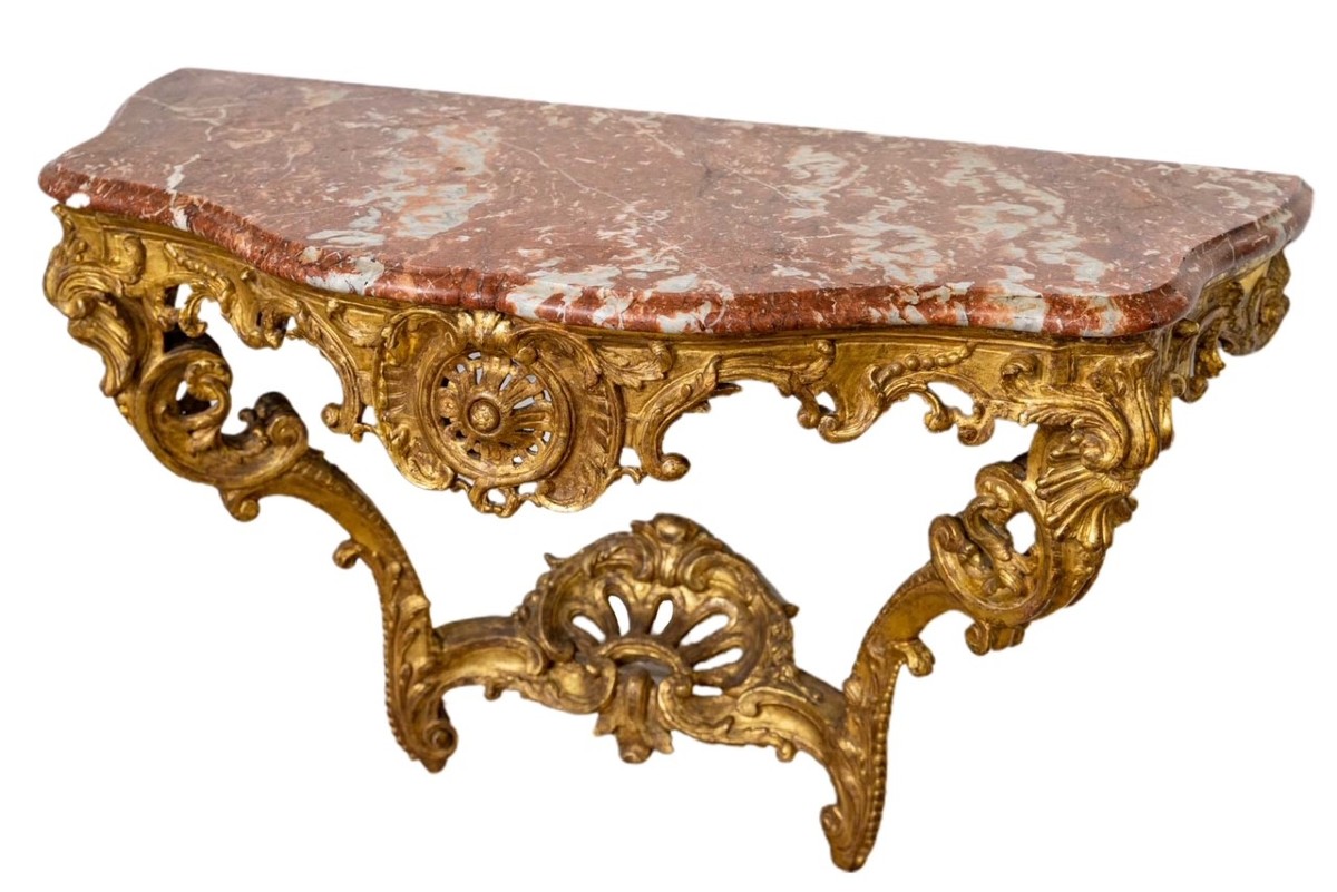Console en bois sculpté doré d'époque Régence, début du XVIIIe siècle-photo-4