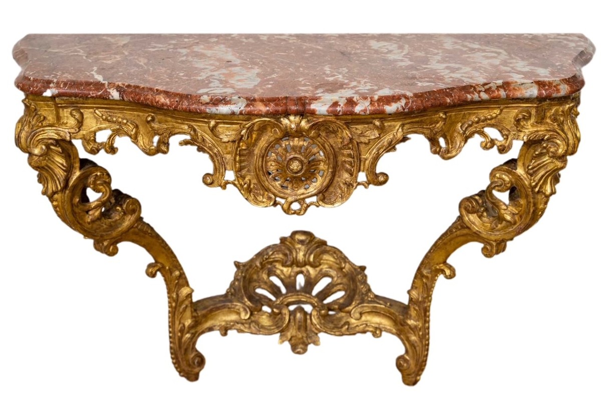 Console en bois sculpté doré d'époque Régence, début du XVIIIe siècle