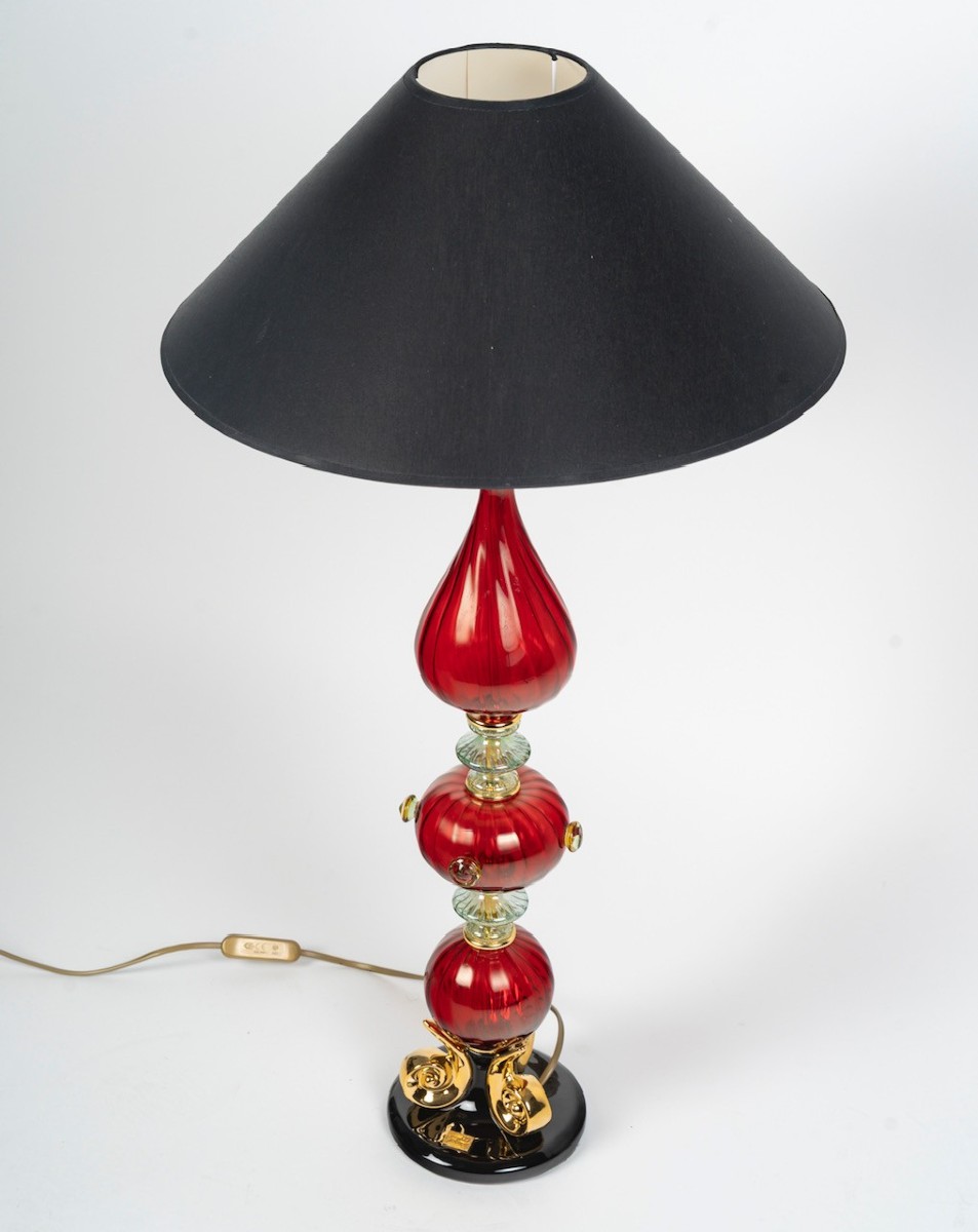 Grande lampe à poser en céramique et verre de Murano par la Maison Martinetti-photo-3