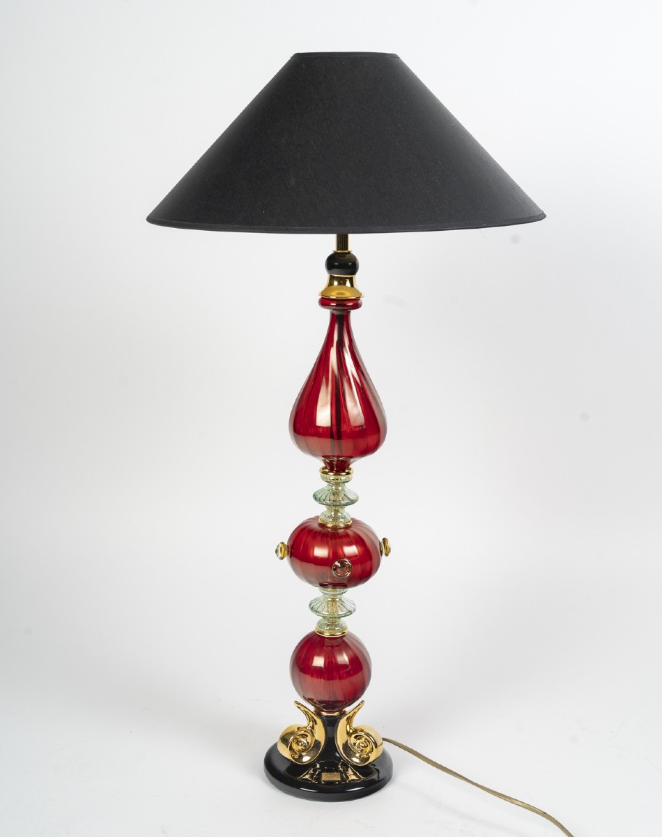 Grande lampe à poser en céramique et verre de Murano par la Maison Martinetti-photo-7