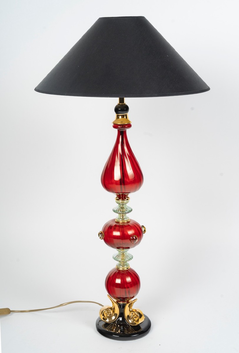 Grande lampe à poser en céramique et verre de Murano par la Maison Martinetti-photo-8