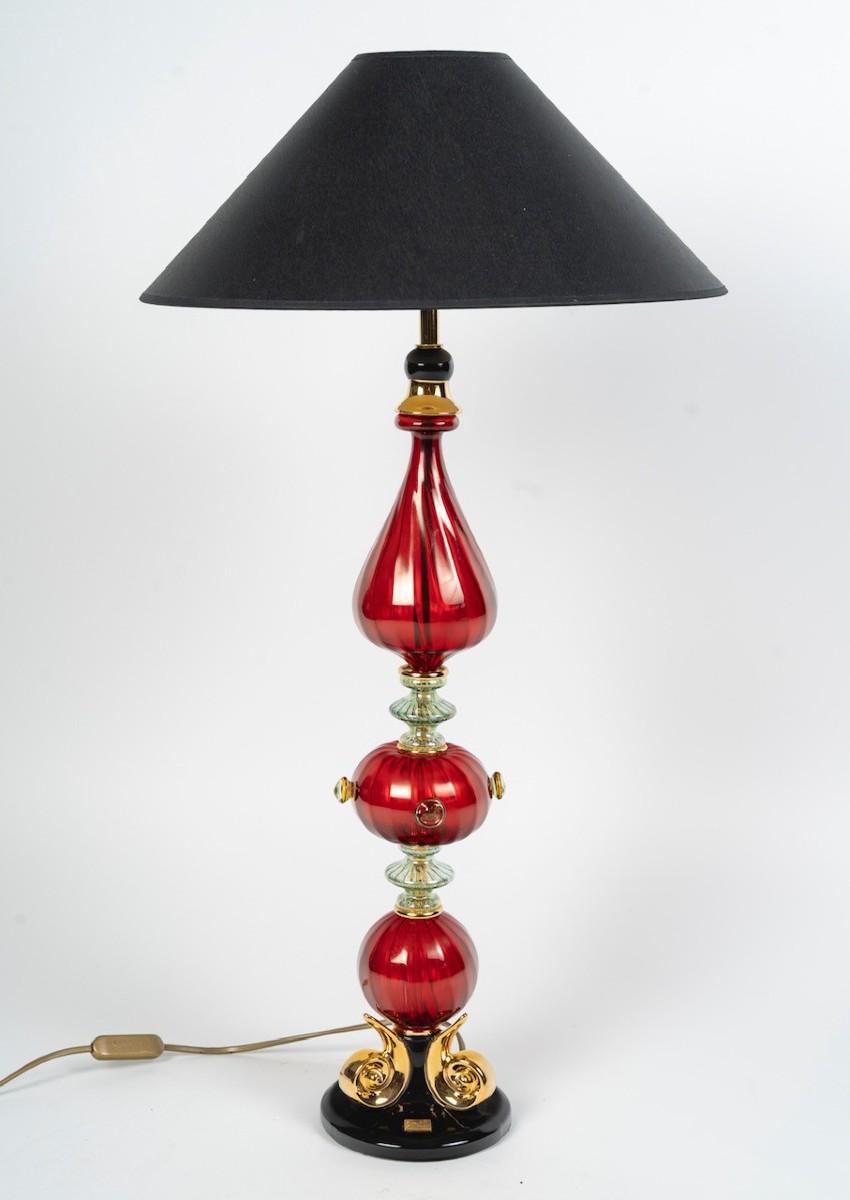 Grande lampe à poser en céramique et verre de Murano par la Maison Martinetti