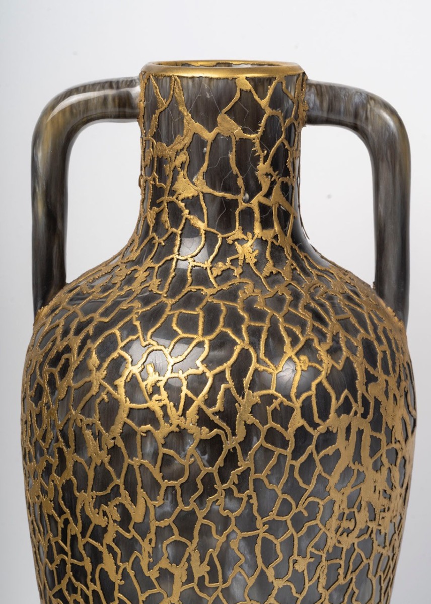 Large Ceramic And Cast Brass Vase From The 1950s-60s-photo-2
