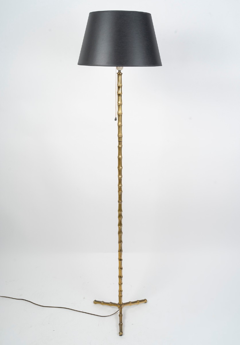 Brass Floor Lamp Imitating Bamboo, 1950s-photo-3