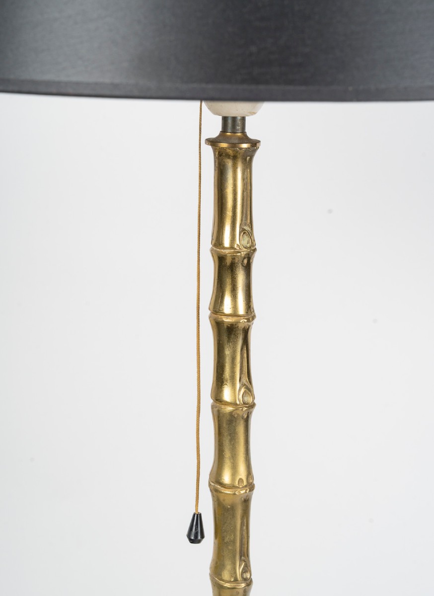 Brass Floor Lamp Imitating Bamboo, 1950s-photo-4